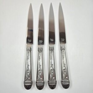 4 Vintage Regent Sheffield Stainless Steak Knives Ornate‎ Embossed Handle Japan